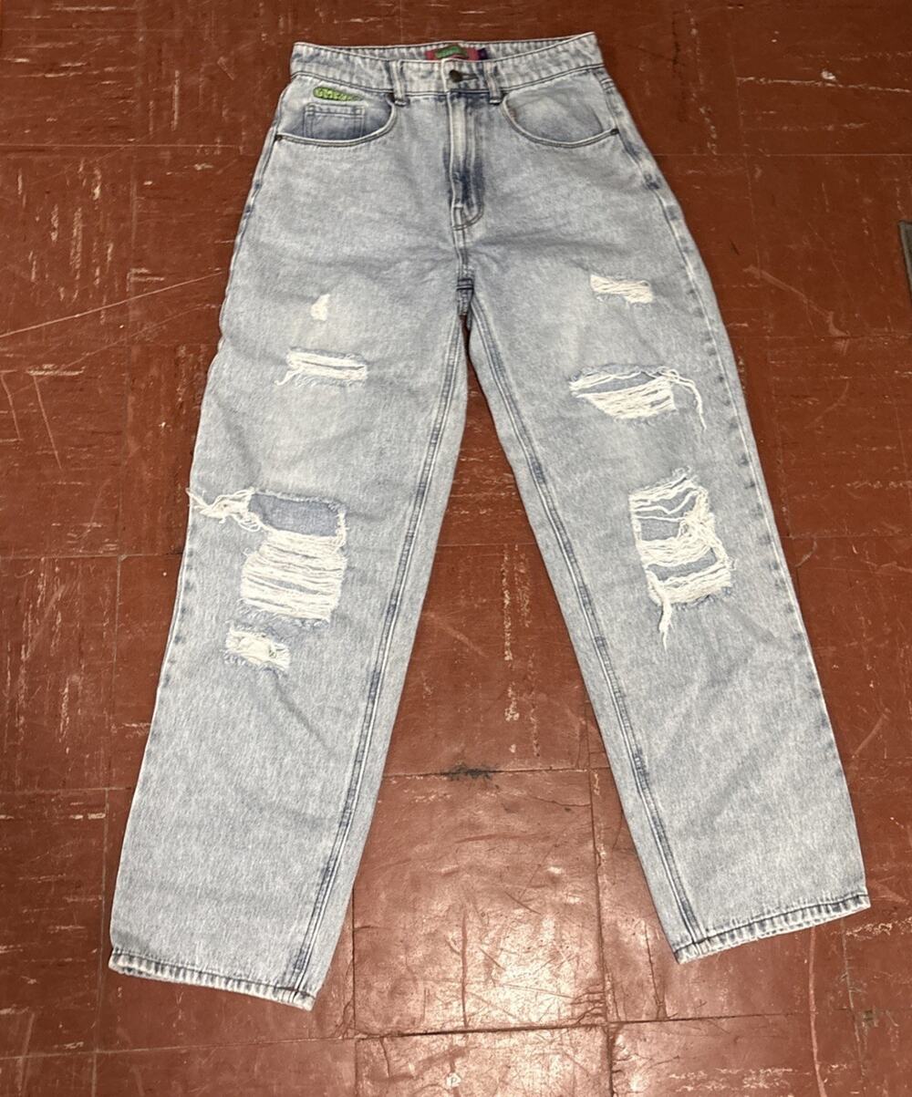 Empyre Jeans Womens 3 Gray Distressed Ripped Straight Leg High Rise Skate Y2K